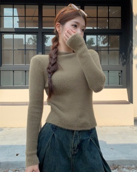 Knitted half high collar pure sweater for women