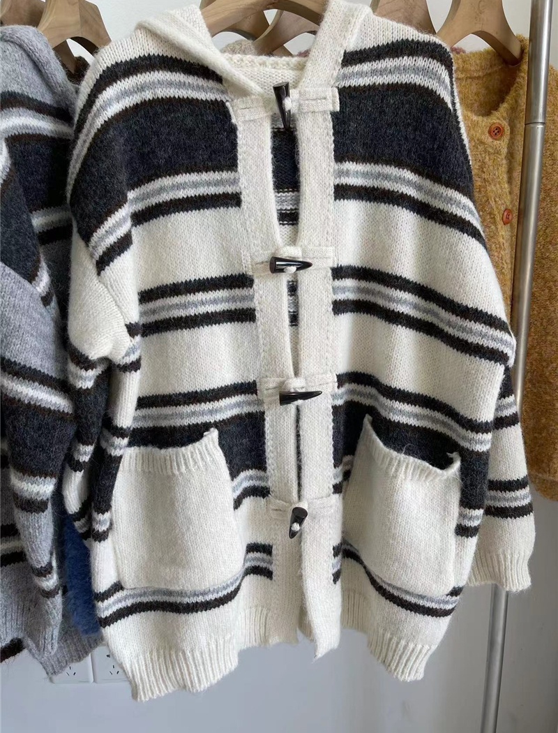 Hooded stripe long sweater lazy autumn and winter coat