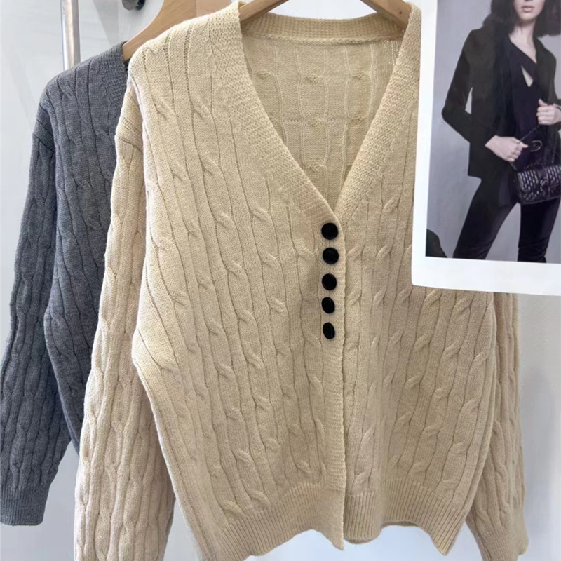 Retro all-match sweater twist knitted coat for women