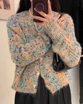 Korean style niche round neck plaid splice sweater