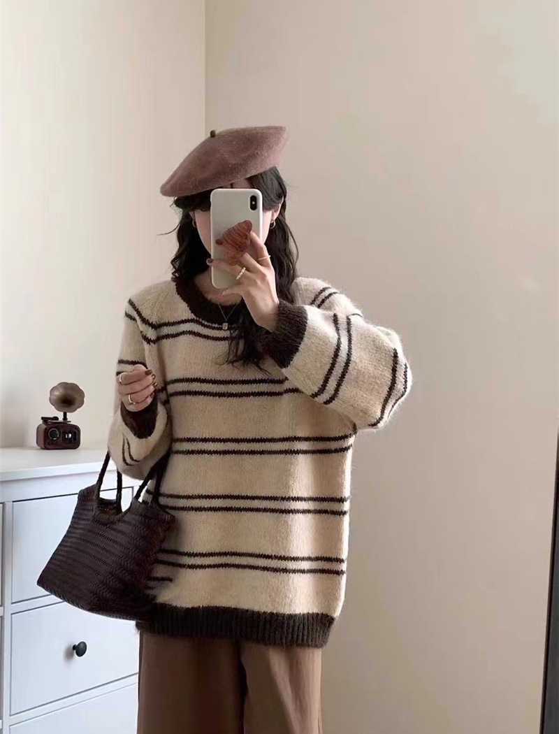 Stripe pullover sweater autumn and winter long sleeve tops