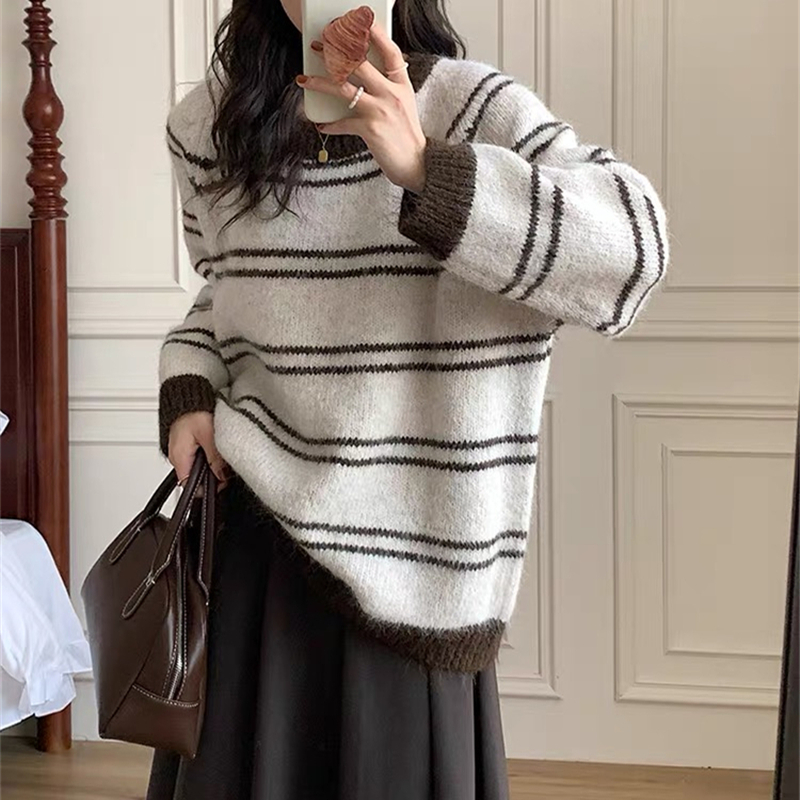 Stripe pullover sweater autumn and winter long sleeve tops