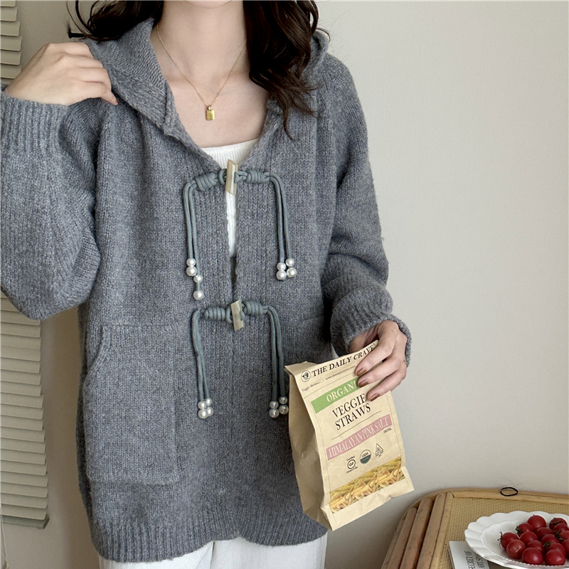 Autumn and winter retro hooded coat knitted lazy loose cardigan