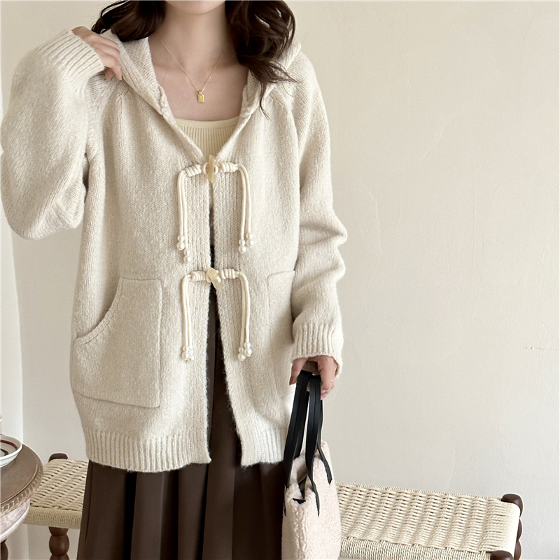 Autumn and winter retro hooded coat knitted lazy loose cardigan