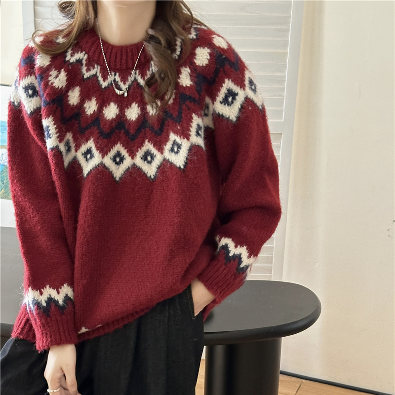 Christmas loose lazy red autumn and winter sweater