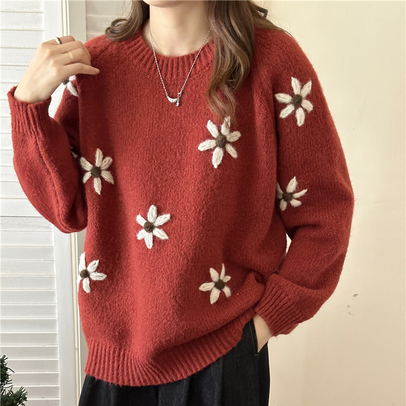 Lazy all-match sweater flowers autumn and winter tops