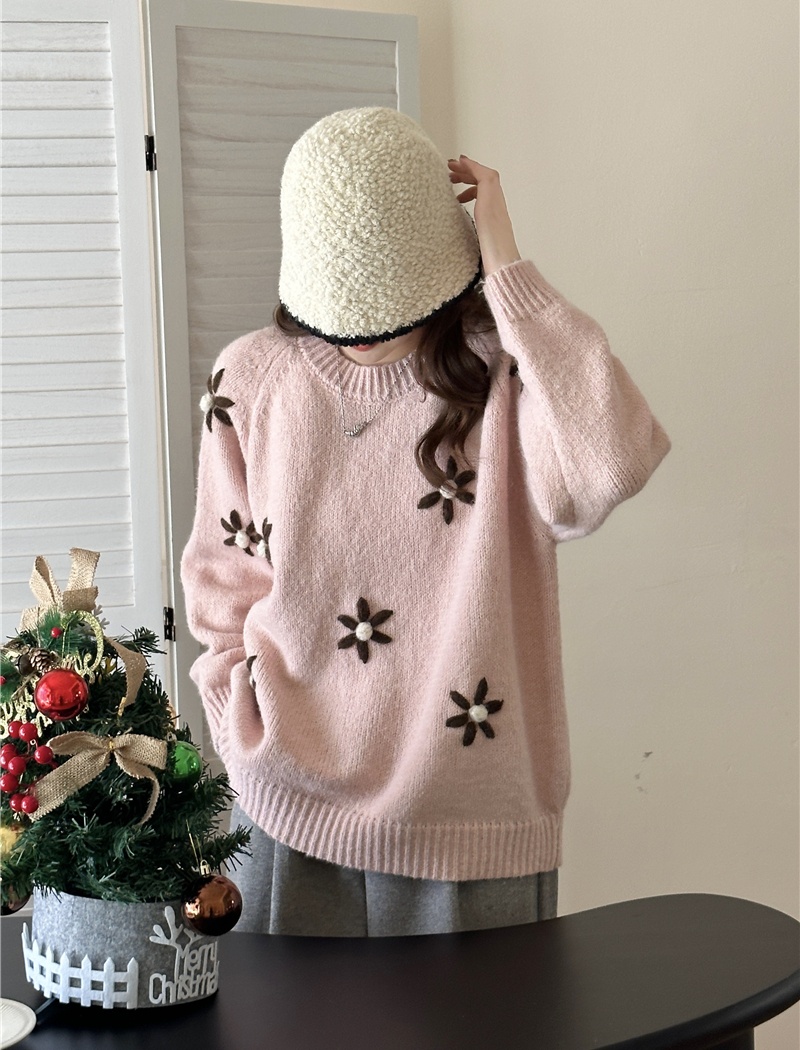 Lazy all-match sweater flowers autumn and winter tops