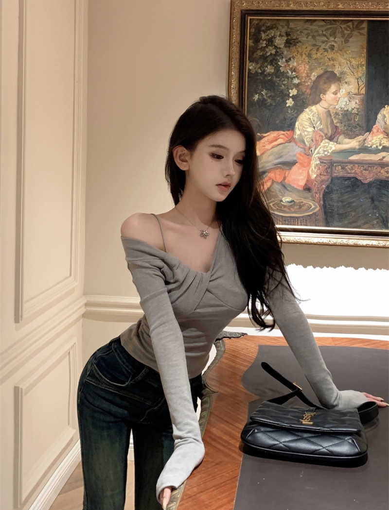 Pullover autumn and winter pure tops asymmetry slim sweater