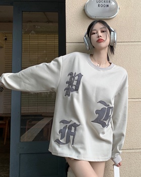 Casual gray hoodie loose embroidery tops for women