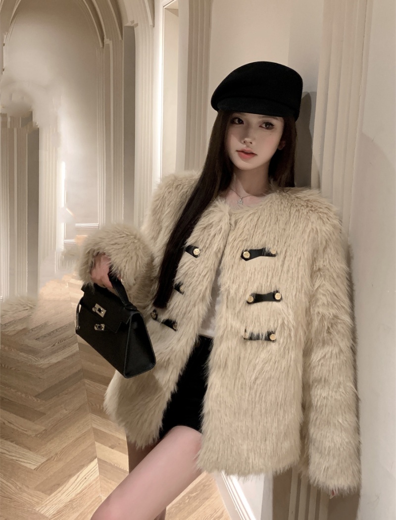 Apricot tender autumn and winter long coat for women