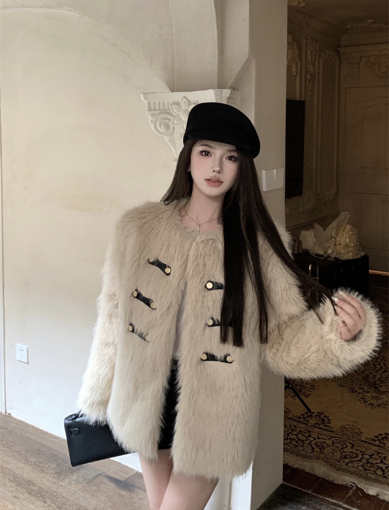 Apricot tender autumn and winter long coat for women