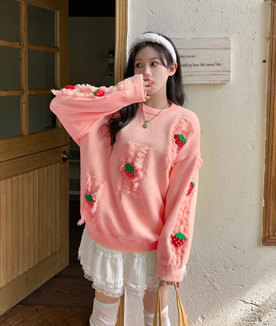 Large yard knitted tops strawberries sweater for women
