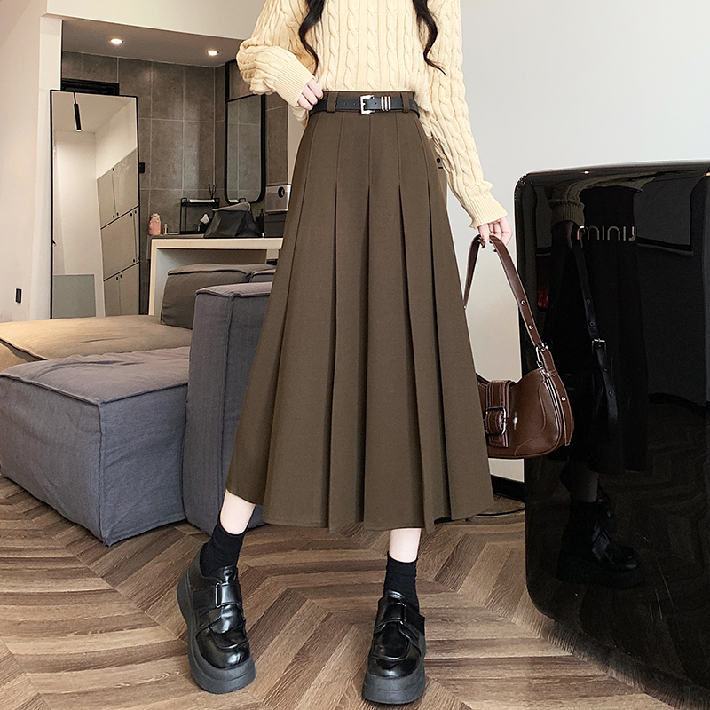 High waist pleated skirt slim long skirt for women