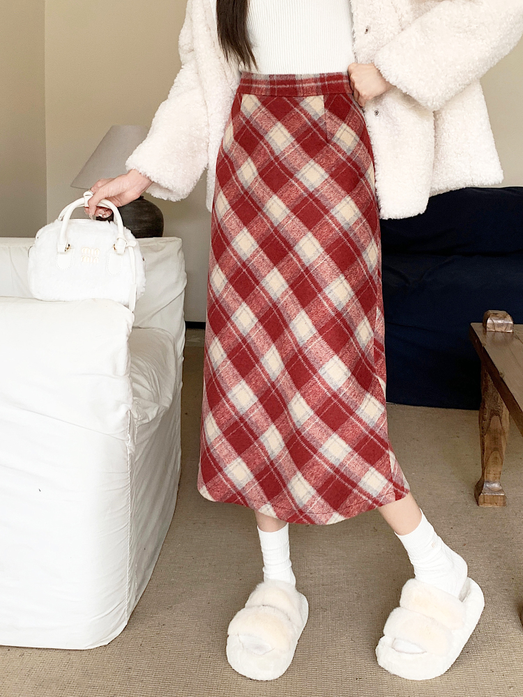 Autumn and winter woolen slim long skirt for women