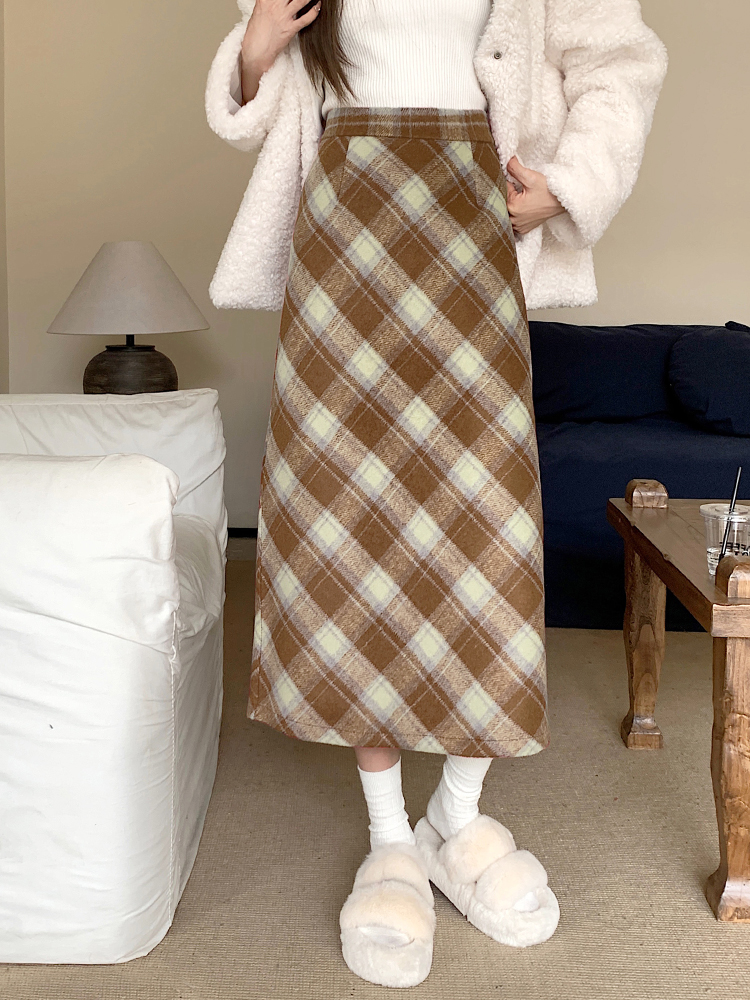 Autumn and winter woolen slim long skirt for women