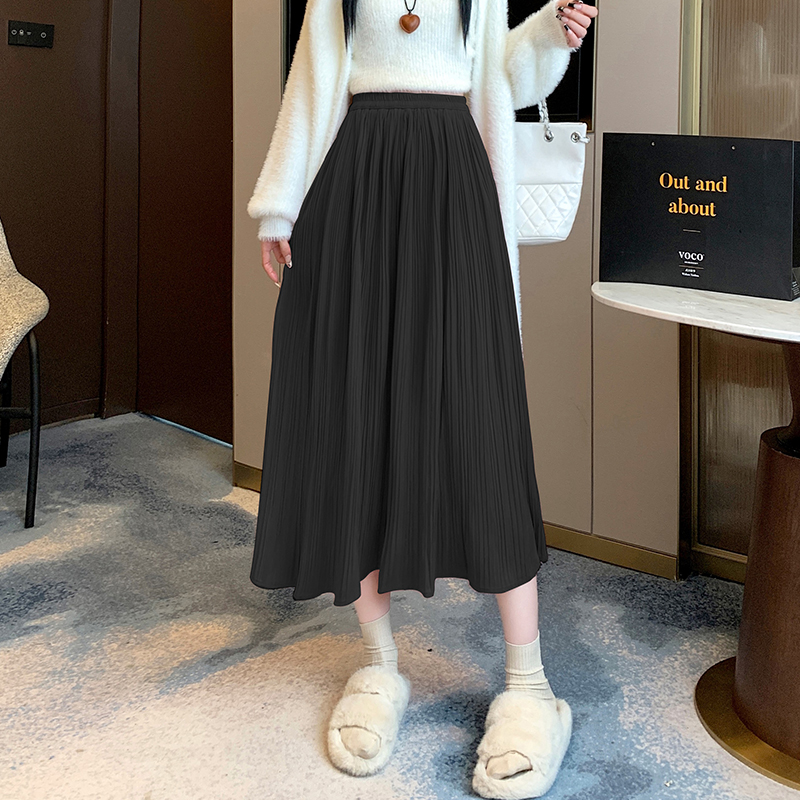 Crimp long thermal high waist A-line autumn and winter thick skirt