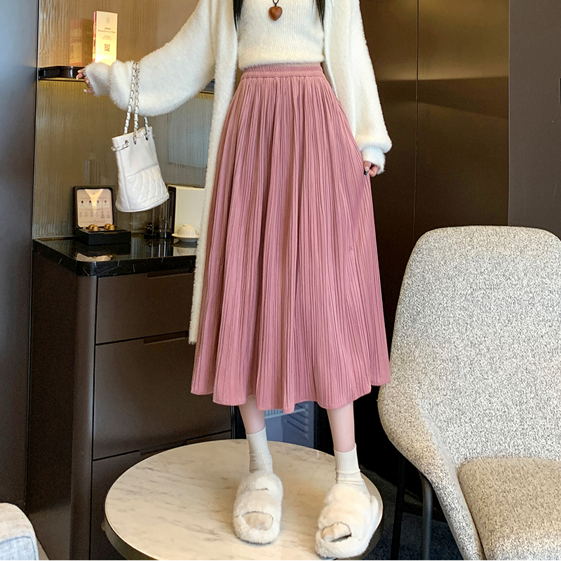 Crimp long thermal high waist A-line autumn and winter thick skirt