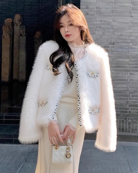 Chanelstyle white fur coat short coat for women
