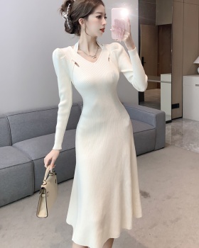 Long sleeve halter slim sweater thick A-line dress