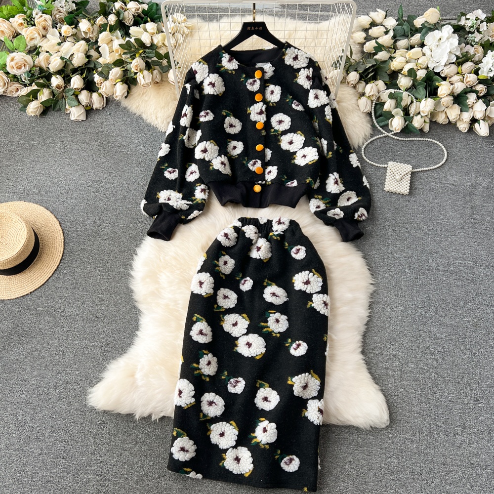 Flowers cardigan high waist hoodie 2pcs set for women