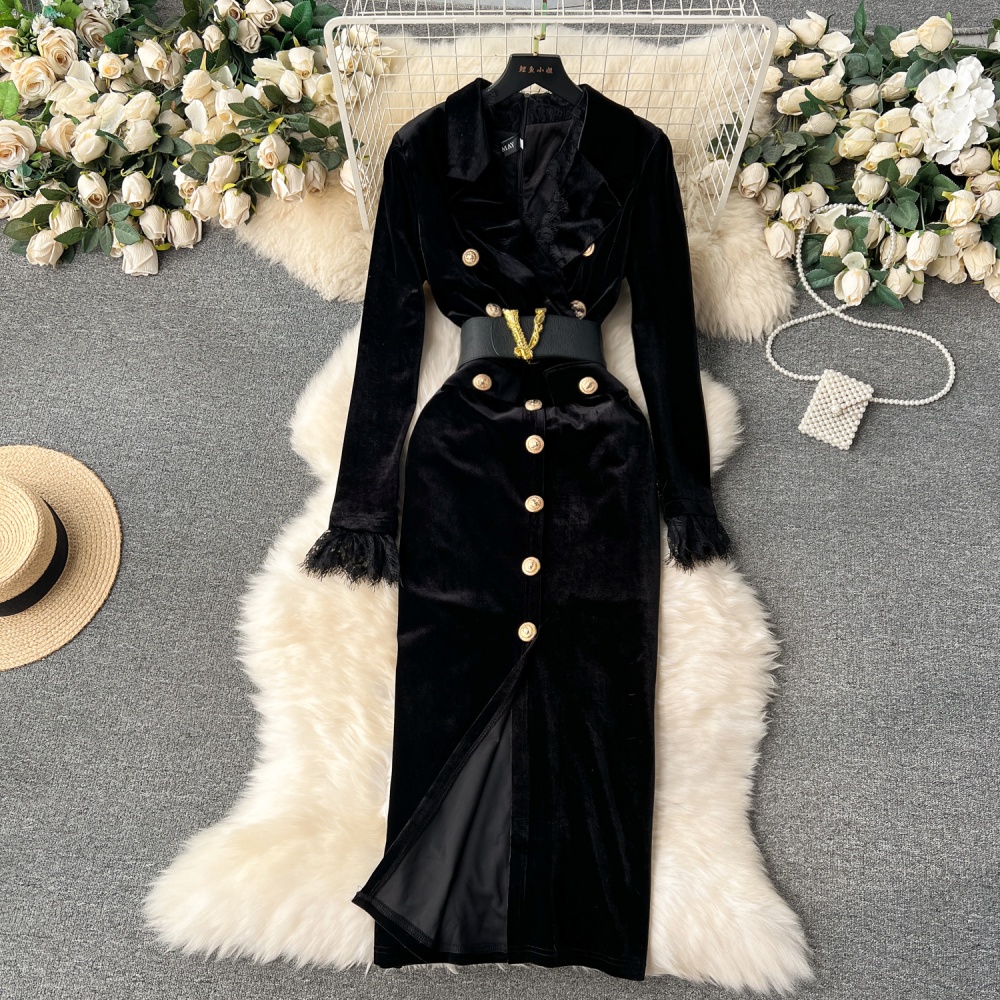 Long sleeve business suit pinched waist dress for women