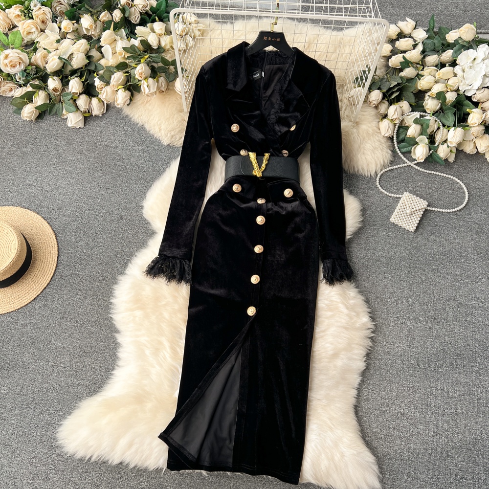 Long sleeve business suit pinched waist dress for women
