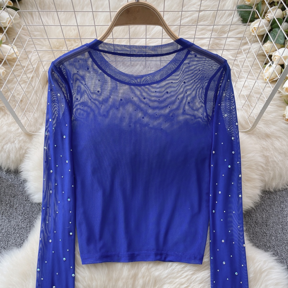 Perspective tops rhinestone bottoming shirt for women