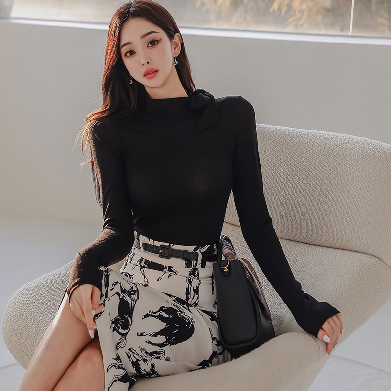 Package hip Korean style tops pinched waist skirt 2pcs set