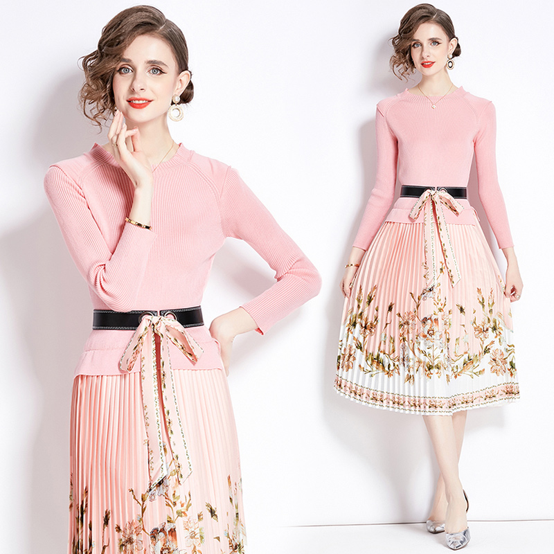 Printing pleated autumn and winter fashion dress for women