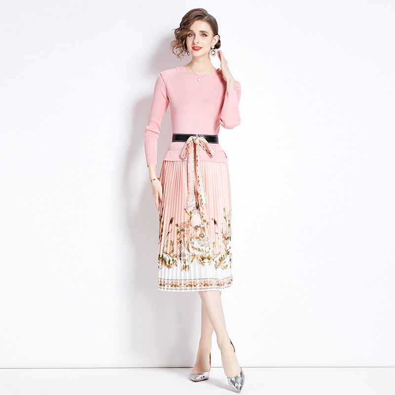 Printing pleated autumn and winter fashion dress for women