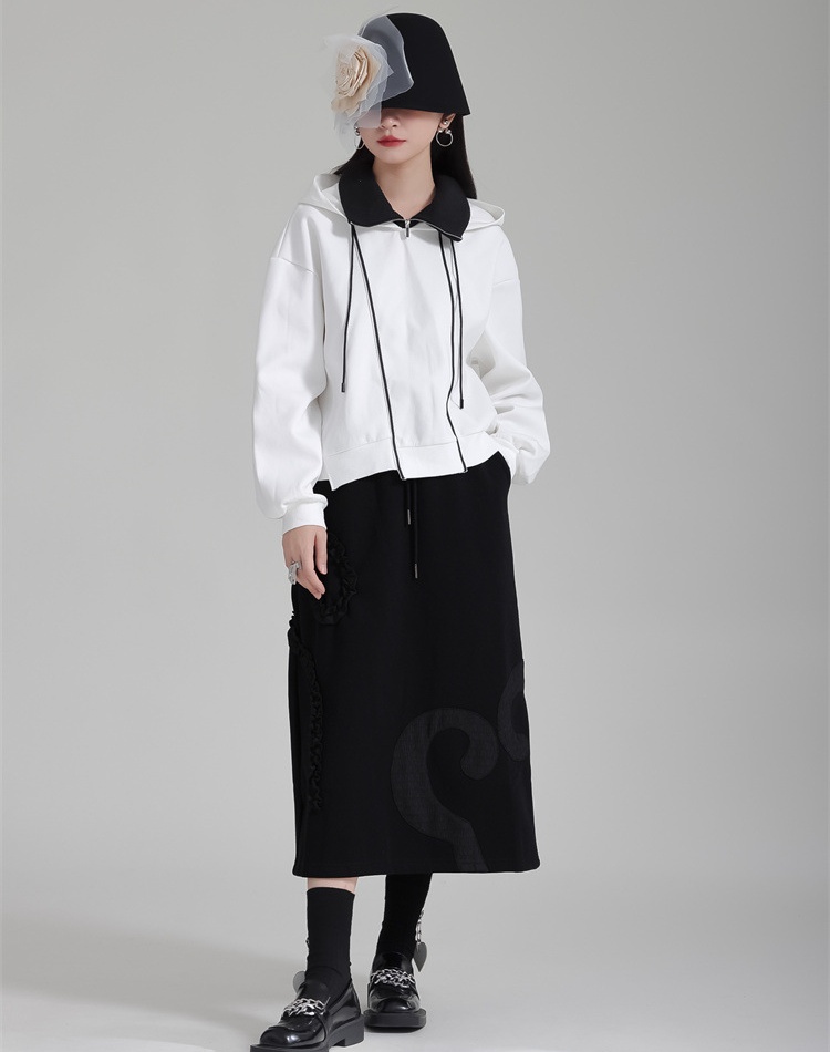 Black-white winter hoodie loose niche tops