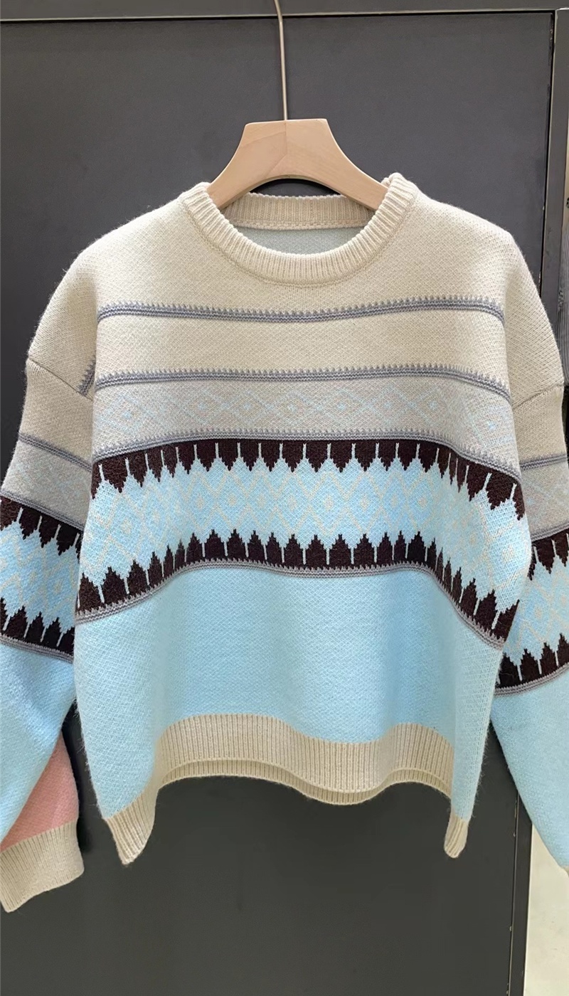 Retro mixed colors autumn and winter cashmere sweater