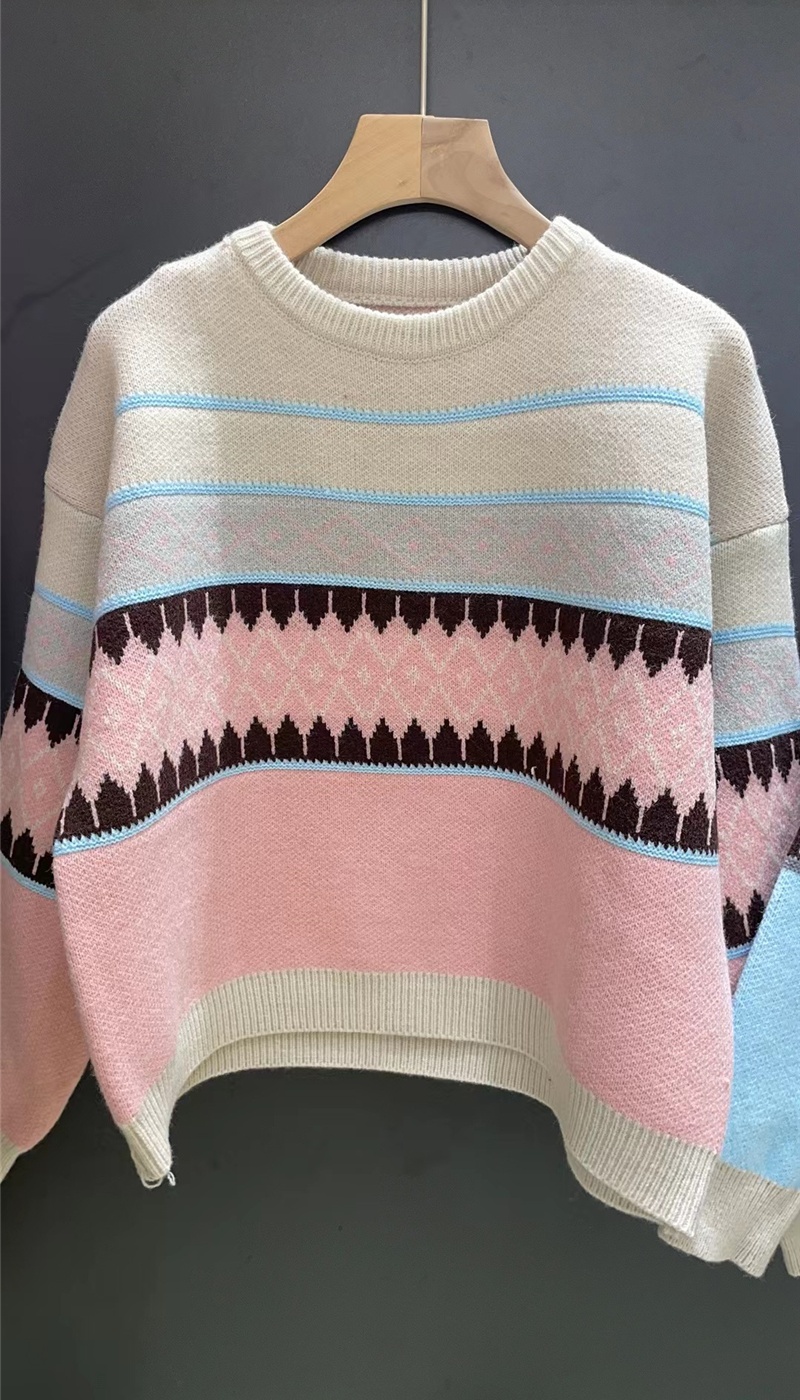 Retro mixed colors autumn and winter cashmere sweater