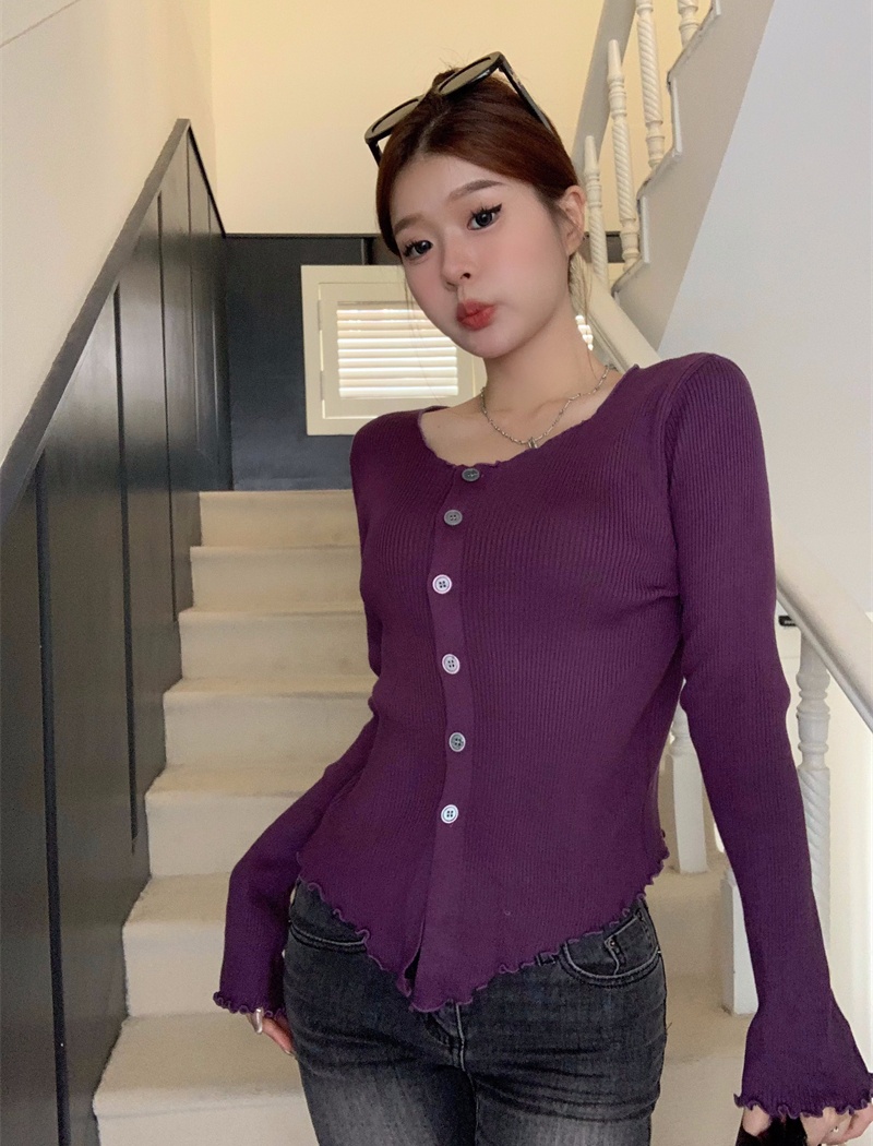 Wood ear knitted cardigan slim bottoming sweater