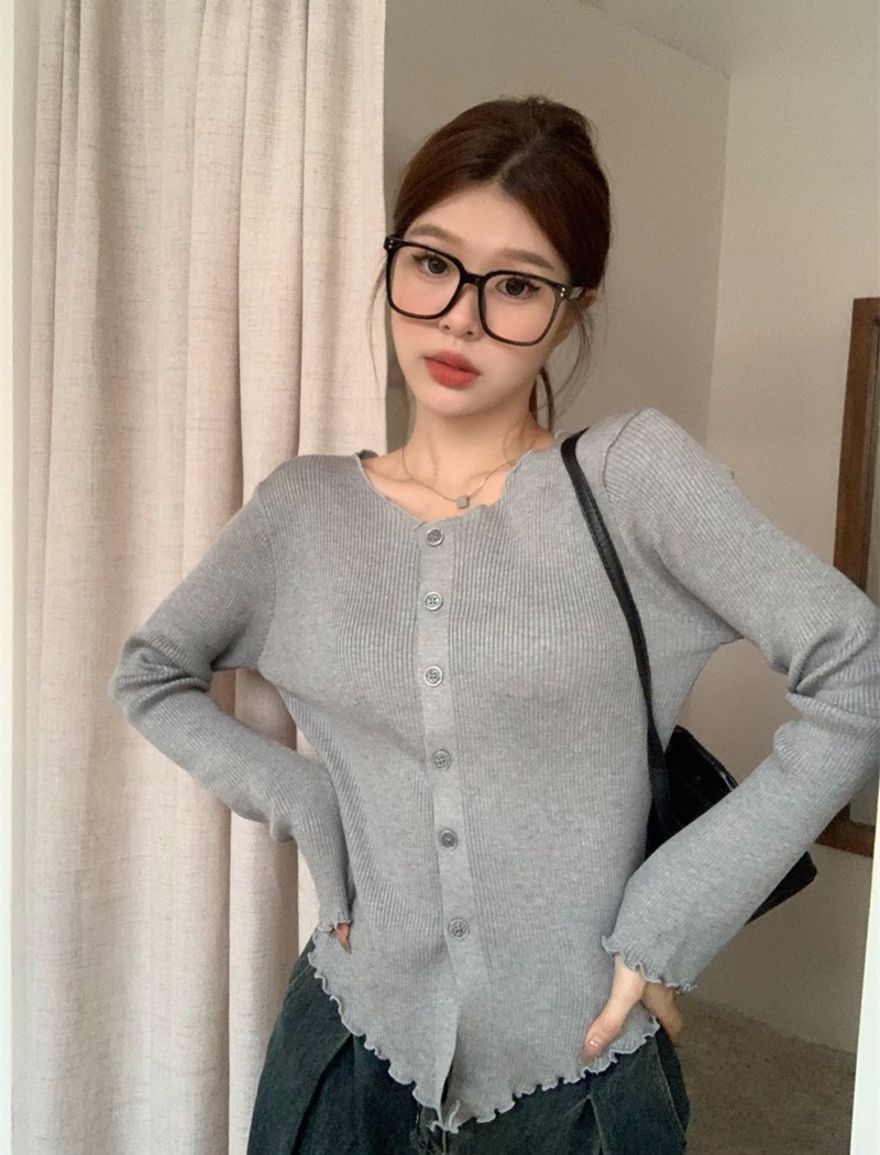 Wood ear knitted cardigan slim bottoming sweater