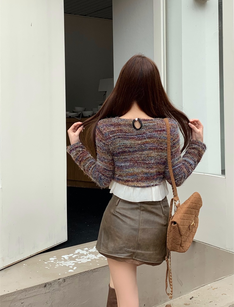 Knitted colors stripe tops short mixed colors sweater
