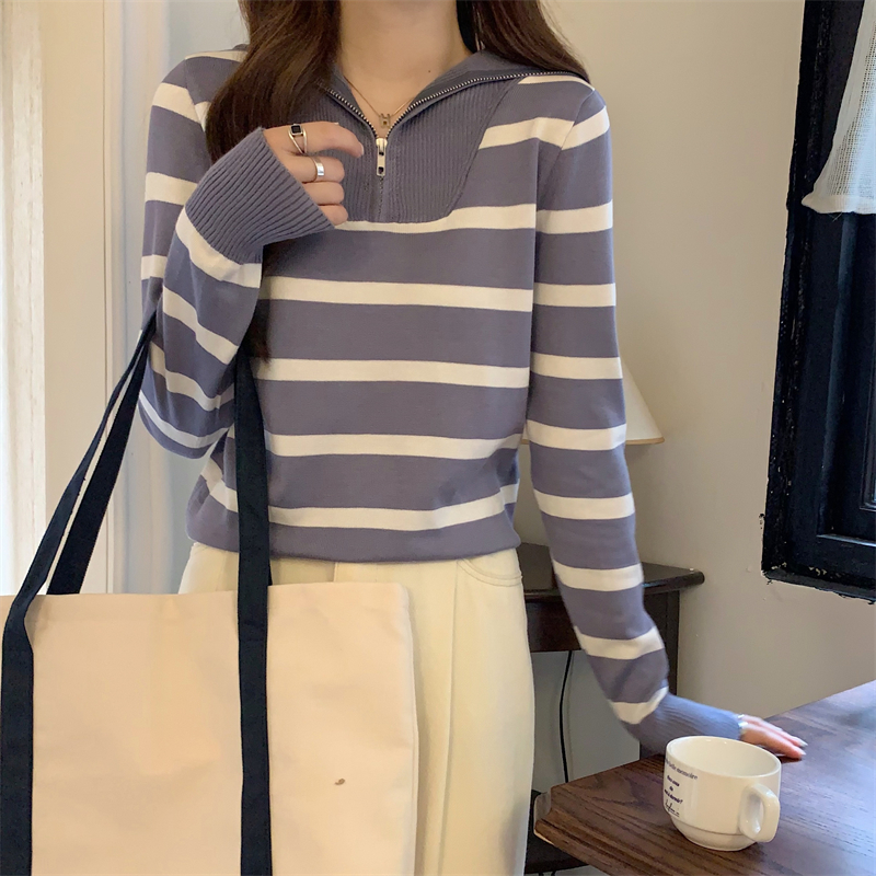 Stripe all-match sweater long sleeve tops for women