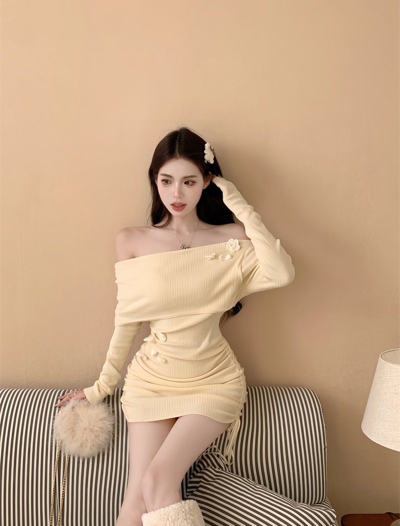 Enticement flowers long sleeve autumn and winter dress