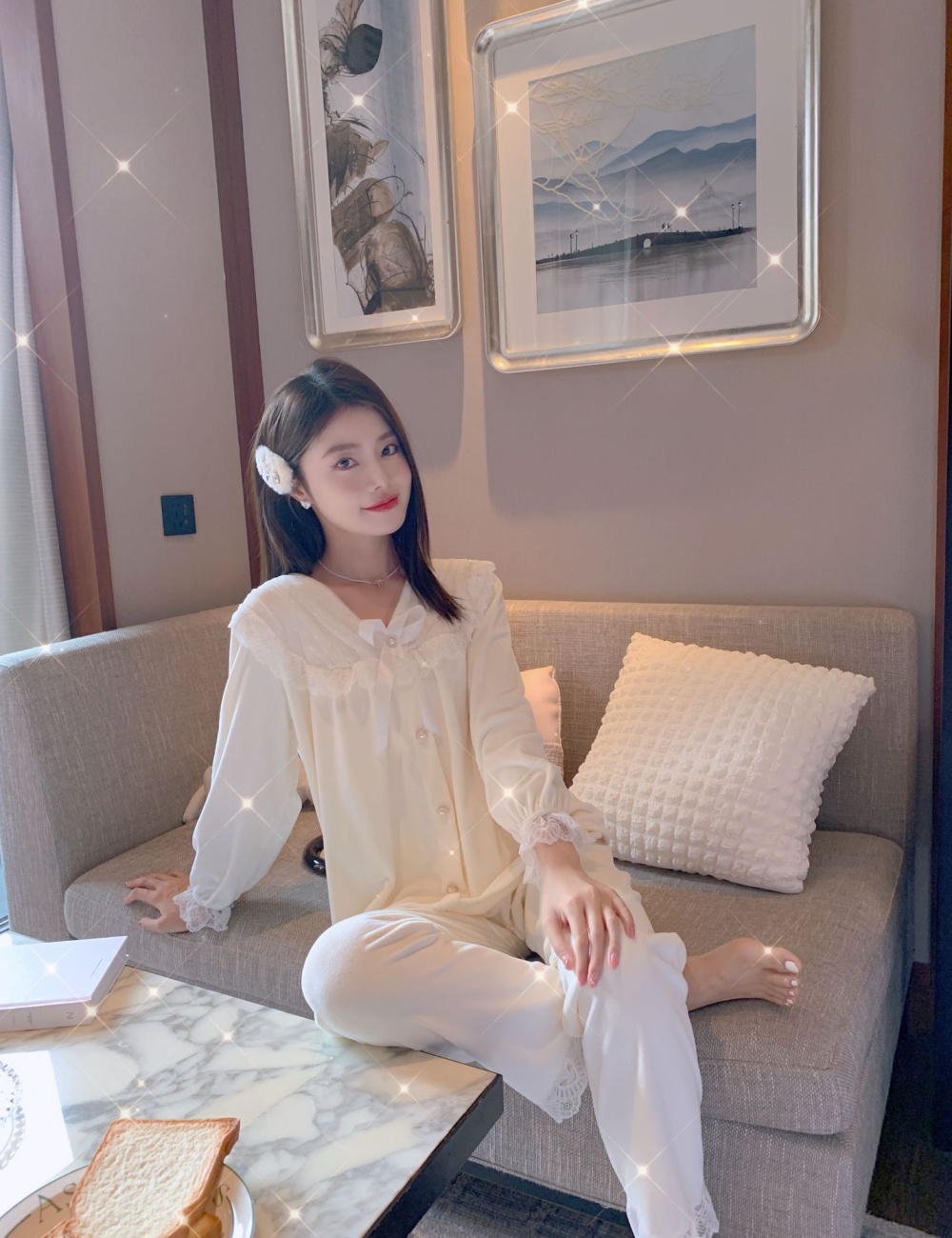 Lace sweet island flair court style pajamas for women