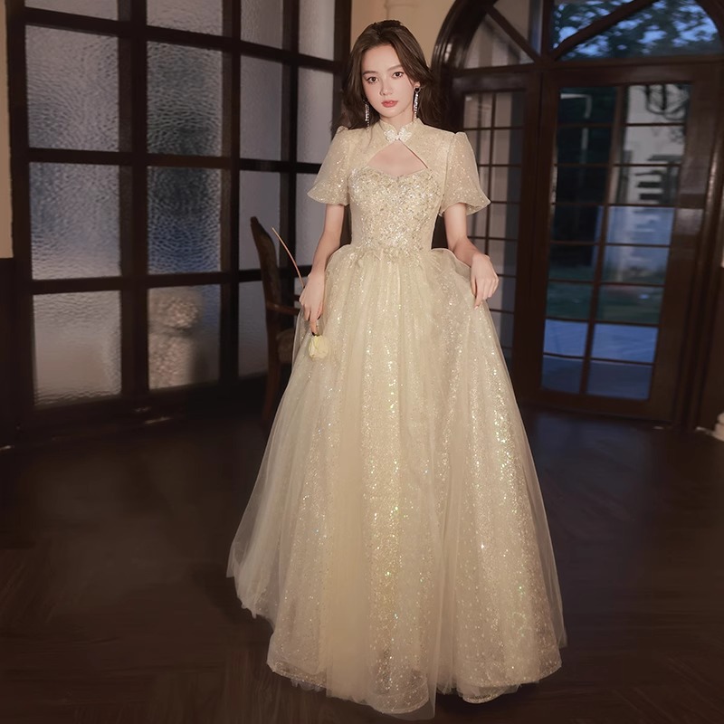Champagne banquet lady dress adult evening dress for women