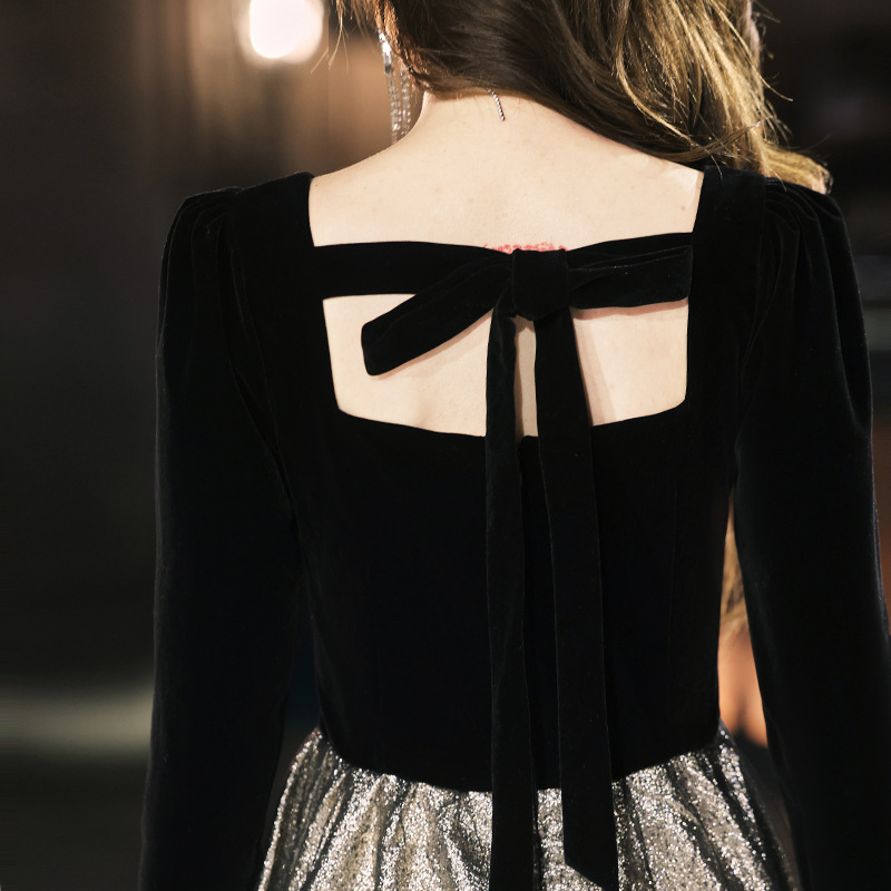 Black temperament host niche evening dress for women