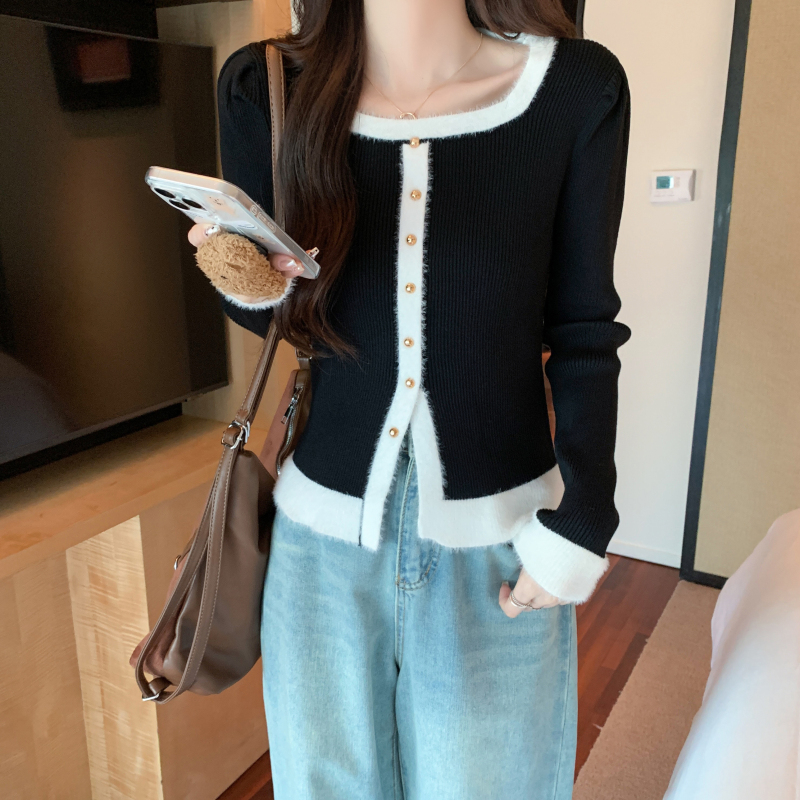 Mixed colors bottoming shirt retro sweater for women