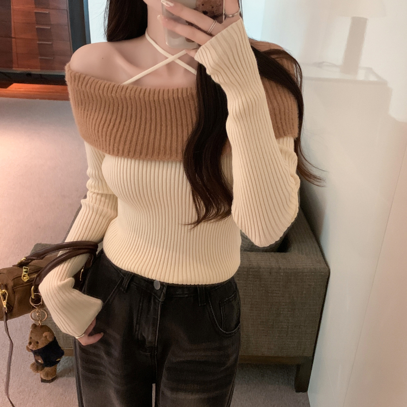 Clavicle Western style sweater thick mixed colors tops