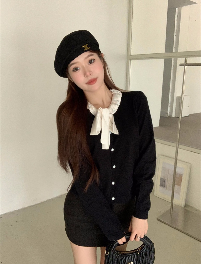 Bow France style scarves splice small cardigan for women