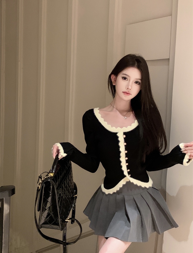 France style lace tops splice sweater for women