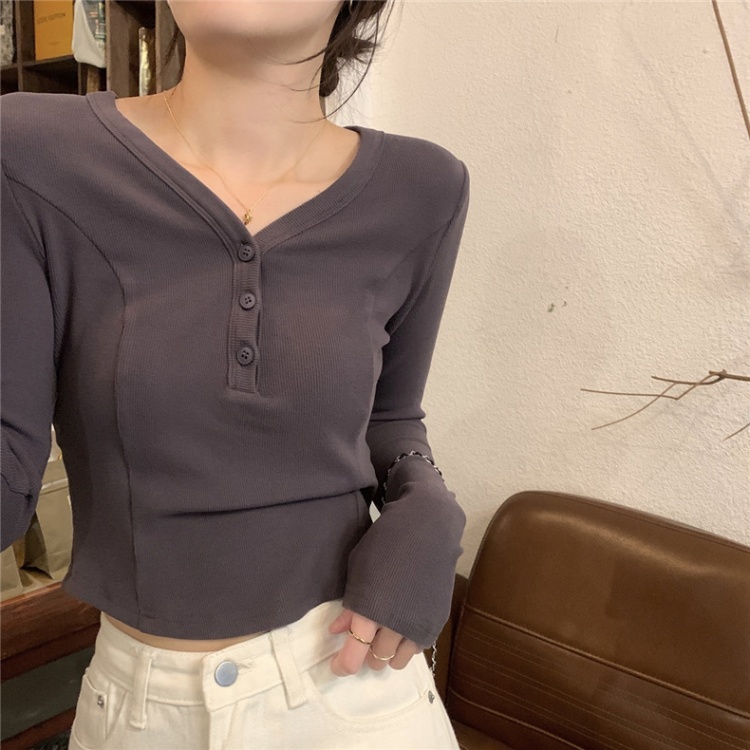 Long sleeve modal tops V-neck autumn T-shirt for women