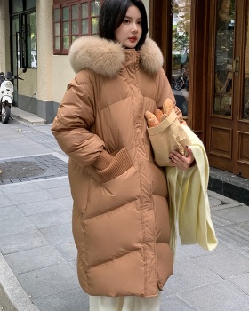 Hooded large fur collar coat long down coat for women