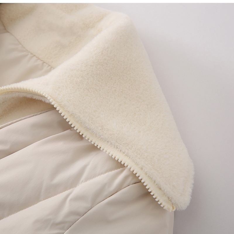Short apricot coat lapel winter belt for women