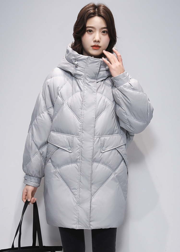 Winter loose glossy down coat long white coat