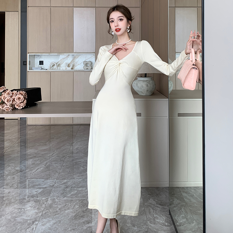 France style pinched waist long dress slim dress for women